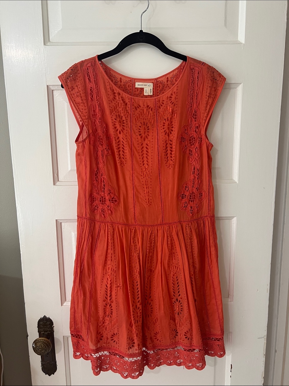 Meadow Rue Orange Embroidered Eyelet Casual Dress